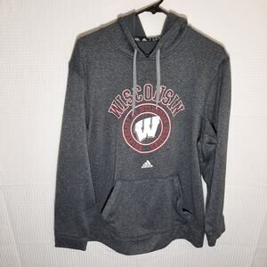 Adidas ClimaWarm M Hoodie Mens Gray NCAA Pullover Sweatshirt Wisconsin Badgers